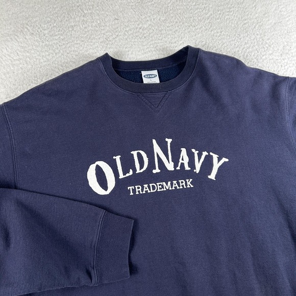 Vintage Old Navy Sweatshirt Mens Large Navy Blue Fleece Crewneck 90s Logo Y2K - Picture 2 of 13